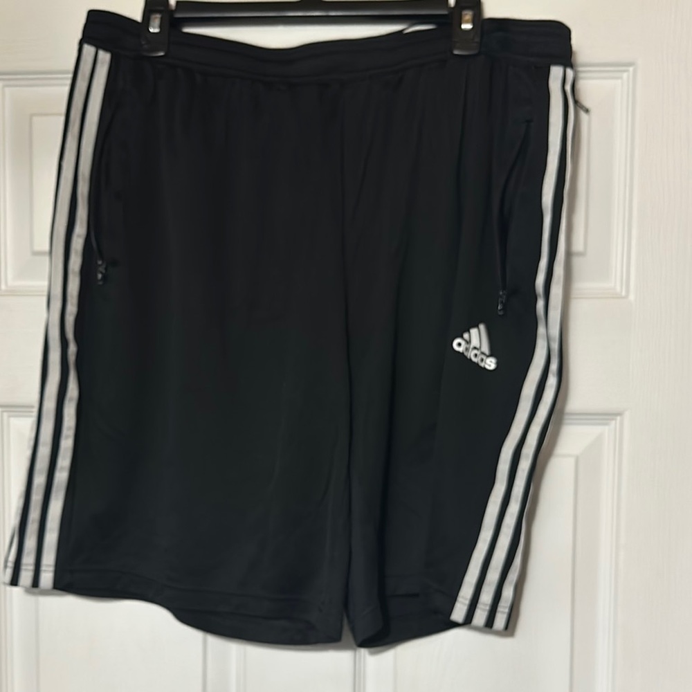 adidas Black Athletic Shorts with White Stripes and Logo